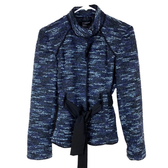Sandro Blazer Jacket Tweed Textured Wool blend Blue Black Women’s Size S - Picture 8 of 9